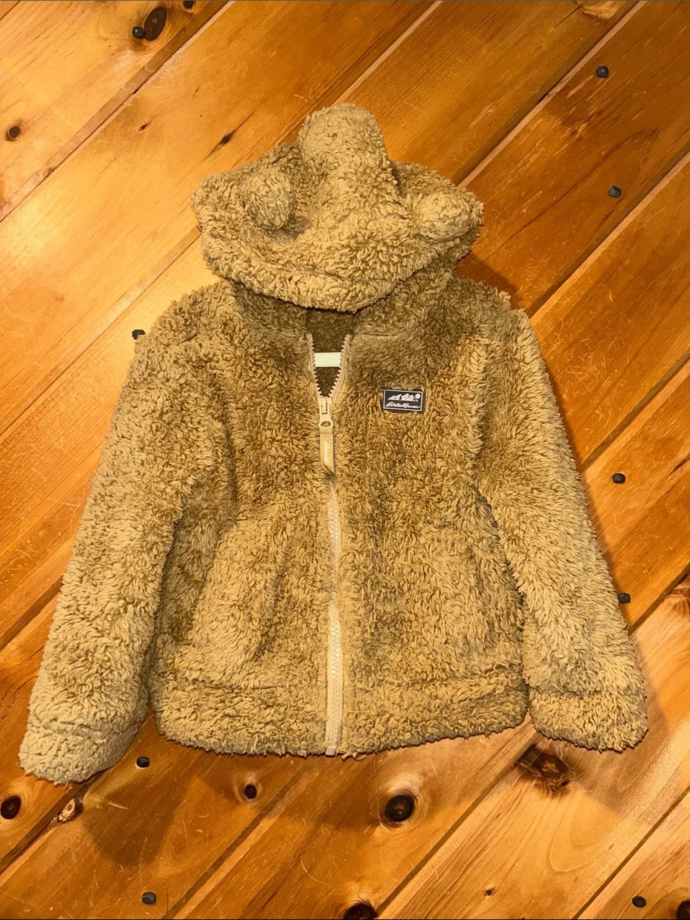 Eddie Bauer tan teddy plush toddler 3T zip up jacket